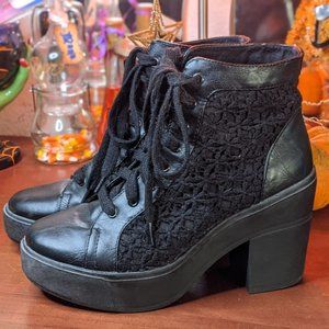 Black Lace Lace-up Boots